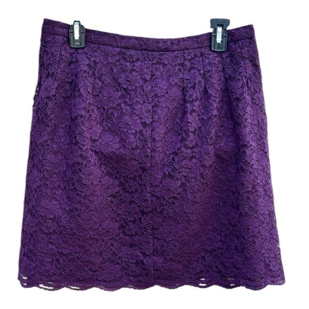 Loft mini skirt, purple floral lace, back zipper, women’s size 6 - Picture 2 of 9